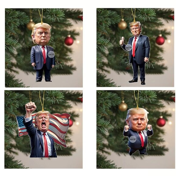 Set of (4) DONALD TRUMP ORNAMENTS - 2D Acrylic - Limited Quantity - MAGA - Picture 1 of 8